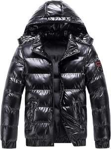 Parka cálida de invierno negra para hombre, chaqueta impermeable acolchada con capucha, abrigo de esquí plegable, decoración de piel con efecto de burbuja brillante - Product Image 3