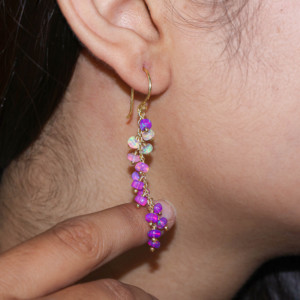 925 argent Sterling violet opale perlée longue grappe boucles d'oreilles pour femmes plaqué or jaune pierre de naissance bijoux cadeau - Product Image 2