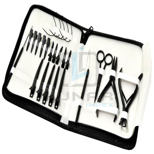 Extensiones de cabello profesionales de acero inoxidable Kit de herramientas negro mate blanco con logotipo de marca 3D personalizado Kit de herramientas de extensión de cabello - Product Image 1