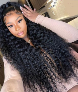 Harga Pabrik Grosir untuk Wig Full Lace Frontal 13x4, Rambut Manusia Densitas 180%, Gelombang Air, Jerry Curly, Deep Wave, Hitam untuk Wanita - Product Image 4