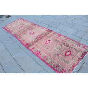 Vintage Turkish <b>Runner</b> <b>Rug</b> 3x10.3 ft, Pink Patchwork <b>Rug</b> Wool - Product Image 2