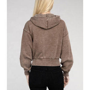 Cuello alto Cremallera-up Sudaderas con capucha regulares Mujeres Cremallera personalizada Algodón pesado Lavado ácido Anti-pilling Transpirable Frente de invierno - Product Image 6