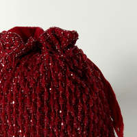 Pochette Potli Indienne Faite à la Main, Style Bohème, Broderie Géométrique à Pompons, en Polyester Durable, Ornée de Diamants et de Chaînes de Perles, Personnalisable