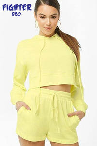 Custom Logo Woman Solid Oversized Vintage 2 Piece <b>Jogger</b> Sweatshirt Cropped Hoodie <b>Short</b> Set - Product Image 3