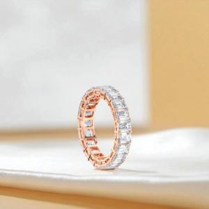 Anillo de banda de eternidad de corte esmeralda de diamante cultivado en laboratorio de 7,00 quilates, Plata de Ley 925, sólido, Unisex, de moda - Product Image 6