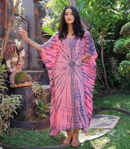 Etiqueta privada Tie-Dye Kaftan Rayon Beach Cover Kimono Patrón sólido único Hasta el suelo Bikini Cover Belt Streets Solicitud personalizada - Product Image 3