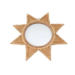 Hot Selling Rattan Wall Mirror In The Shape Of A Light 8-Pointed Star EMB From Vietnamese Manufacturer
