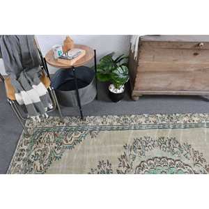 Tapis Turc Vintage Beige Vert 5.7 X 9.1ft Tissage Plat en Laine avec Motif Patchwork pour Décorations de Salon - Product Image 3