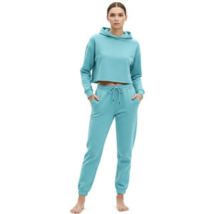 Conjunto de 2 Piezas de Ropa Deportiva para Mujer, Transpirable, de Invierno, 100% Algodón, Sudadera Holgada con Hombros Caídos y Pantalones Deportivos Holgados, Estilo Urbano, Cómodo - Product Image 3