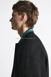 Veste universitaire 100% laine personnalisée pour hommes nouveau style avec broderie chenille et col montant manches en cuir et logo avant - Product Image 6