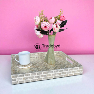 Tradebyd Modern MOP Inlay Tray Bandeja decorativa hecha a mano de calidad premium para estilo y exhibición de mesa - Product Image 2