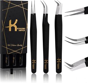 Eyelash Extension Tweezers, Fiber Tip <b>lash</b> Straight and Curved And Volume Eye <b>Lash</b> Tweezers for Extensions - Product Image 2
