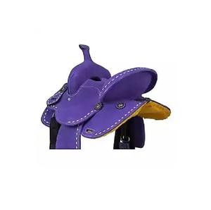 Venta caliente Western Saddle Purple color DD Leather Designer Asiento acolchado con White Conchos Horse Riding Leather Tack Wholesale - Product Image 2