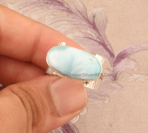 Aquamarine Gemstone Solid 925 Sterling Silver <b>Spinner</b> <b>Ring</b> Unisex Handmade Two Tone Wedding <b>Anxiety</b> Relief <b>Ring</b> - Product Image 3