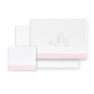 Juego de Ropa de Cama de 3 Piezas para Cuna, Tela de Forro Polar Coral, Técnica de Tejido con Patrón de Personajes - Modelo Oso-Elefante - Product Image 1