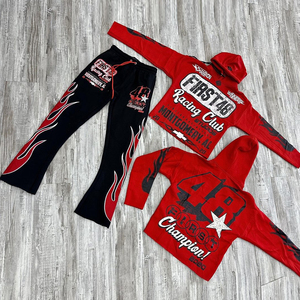 Survêtement pour hommes 100% coton de haute qualité noir deux pièces sport logo personnalisé imprimé survêtement pour hommes vente en gros - Product Image 1