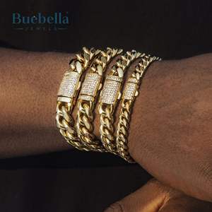 8MM 18K Goldiced Clashp Cuban Link Chain Bracelet Hombres Hip Hop Style Moissanite Pulseras y brazaletes - Product Image 2