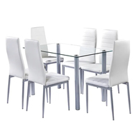 Ensemble de table à manger moderne de luxe en gros avec plateau en verre et pieds en métal, 6 chaises en cuir PU pour la maison et l'hôtellerie