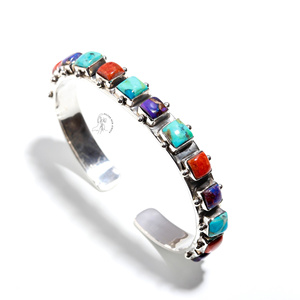 Beau bracelet en pierre précieuse de corail éponge turquoise en cuivre violet/vert 925 cadeaux de fêtes faits à la main en argent sterling massif - Product Image 1