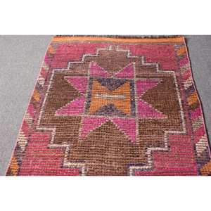 Alfombra de lana turca Vintage 27 'X 10' tamaño Rosa marrón diseño de retales técnica de tejido plano para decoraciones de sala de estar nuevo producto - Product Image 3