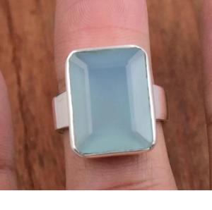 แหวนพลอยคาลซิโดนีสำหรับผู้หญิงแหวนพลอยเหลี่ยมเพชรพลอยทำด้วยมือทำจากเงินสเตอร์ลิง925 - Product Image 2