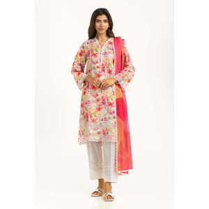 IUSTKSD-1221 Ensemble décontracté imprimé en tissu lawn avec broderie Schiffli, respirant, longueur genou, taille XS, tendance, pour les fêtes de jour, service OEM/ODM - Product Image 1