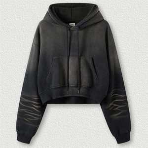 Sudadera con capucha de forro polar rosa para mujer, estilo vintage con lavado ácido, oversize, de manga larga, con logo personalizado, venta al por mayor, estilo urbano - Product Image 5