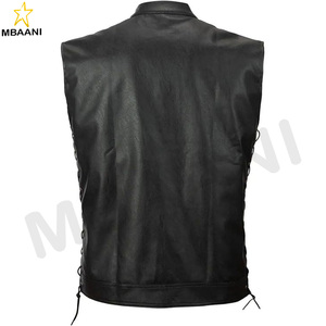 Gilet en simili cuir pour homme, ajustable avec lacets sur les côtés, veste sans manches pour motard, veste sans manches - Product Image 2