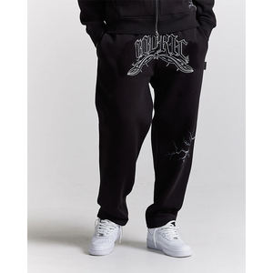 Ensemble de survêtement d'hiver unisexe pour enfants, noir, à capuche, avec broderie d'éclairs saisissants et logo audacieux pour le streetwear - Product Image 2