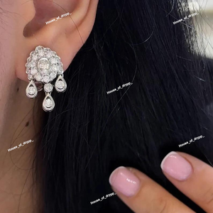 ต่างหูเงินประดับเพชรโมอิสซาไนต์ทรงดอกไม้ ดีไซน์วงแหวนประกายระยิบระยับ หรูหรา เหมาะสำหรับเป็นของขวัญสำหรับผู้หญิง - Product Image 3