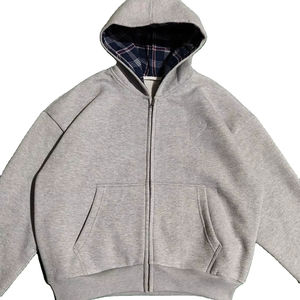 Sweat à capuche à carreaux pour homme personnalisable avec broderie, sweat à capuche avec fermeture éclair et poche kangourou - Product Image 1