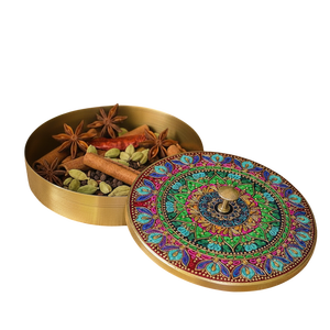 Boîte à épices ronde en laiton massif avec contenants amovibles |   Masala Dabba de style vintage, organisation de la cuisine et usage commercial - Product Image 3