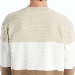 2026 Autumn Men's Color Block Crew Neck <b>Oversized</b> Pullover <b>Sweatshirt</b>-100% Cotton Knitted Breathable Casual <b>Vintage</b> Style - Product Image 6