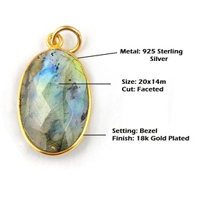 Pendentif ovale en quartz citron, taille 20x14mm, serti clos, pierre précieuse à facettes, en argent sterling 925 plaqué or vermeil, pour collier - Product Image 2