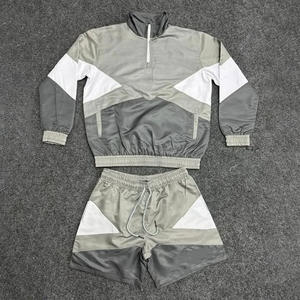 Conjunto de Chaqueta y Pantalones Cortos Cortavientos con Bloques de Color Personalizados al por Mayor para Hombre y Mujer, Verano 2025, Chaqueta y Pantalones Cortos de Nailon, Tallas Grandes - Product Image 1