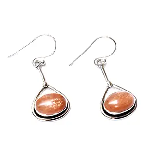 Neueste Großhandels preis 925 Sterling Silber Fine Jewelry Orange Sonnenstein Oval schliff Edelstein Handmade Frauen Haken Ohrring