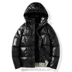 Piumino imbottito trapuntato spesso personalizzato di alta qualità per uomo colletto con cappuccio invernale in tessuto di tela - Product Image 1