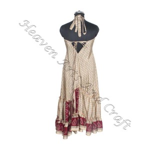 SD001 femmes été Boho Hippie Vintage soie licou robe recyclé Saree longue robe de soirée pour les filles - Product Image 4