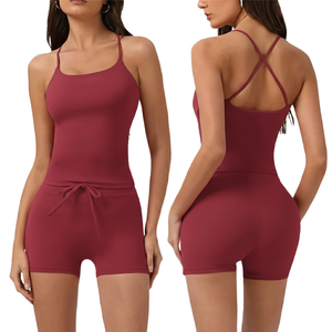 Ensemble de yoga deux pièces pour femmes avec logo personnalisé, short taille haute et haut de sport - Product Image 5