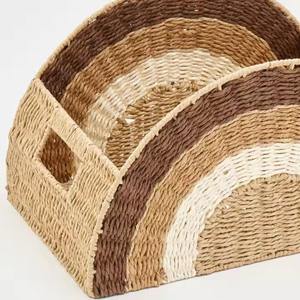 Recién llegado, cesta de almacenamiento tejida para niños con pastos marinos, arcoíris marrón, con asa, cestas de almacenamiento personalizadas hechas en Vietnam - Product Image 5