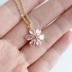 Collier en zircon rose, argent 925, style vintage, collier mignon, collier à breloques, cadeau pour elle - Product Image 3