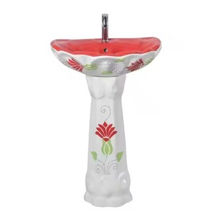 Precioso diseño de flores, diseño de arte multicolor, lavabo de loto, Pedestal, producto de cerámica sanitaria de lujo, lavabo - Product Image 1