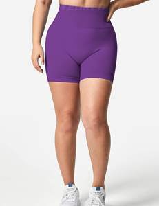 Short de yoga sans couture taille haute pour femme motif solide Spandex recyclé/Leggings de fitness en nylon avec fermeture à la taille élastique - Product Image 3