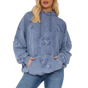 Sudadera con Capucha de Algodón Grueso para Mujer, Diseño Informal de Invierno, Lavado Ácido, con Estampado Personalizado en la Parte Delantera - Product Image 1