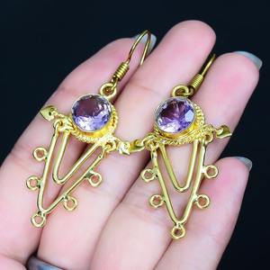 925 argent Sterling massif fait à la main pierres précieuses améthyste haute qualité boucles d'oreilles bijoux meilleur cadeau de mariage pour les filles 925 timbre bijoux - Product Image 3
