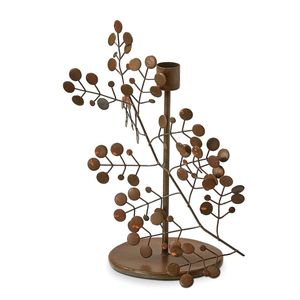 Porte-bougie en métal rustique en forme de branche d'arbre, candélabre décoratif en fer avec feuilles pour centre de table de ferme, décoration vintage pour la maison - Product Image 1