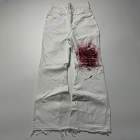 Jean évasé délavé pour homme, style streetwear Y2K, patchwork personnalisé, imprimé graphique, effet vieilli, double taille, coupe ample