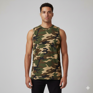 Custom High Quality Casual Camo Tank Top for Gym Training <b>Men</b> Hunting Printed Sublimation Design 100% Cotton for <b>Pump</b> Show - Product Image 2
