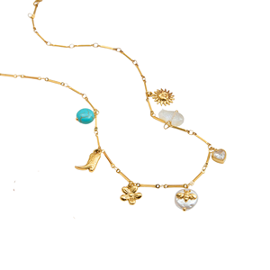 Collier à breloques J&D en acier inoxydable plaqué or 18 carats, pendentifs Bottes, Fleur, Perle, Abeille, Soleil, Cœur diamanté, Cadeau religieux pour femme - Product Image 3