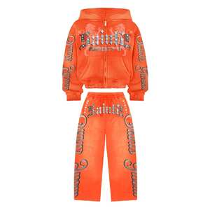 Survêtement streetwear surdimensionné à la mode unisexe sweat à capuche zippé et pantalon à jambes larges nom de marque impression personnalisée avec des conceptions de hauts - Product Image 6